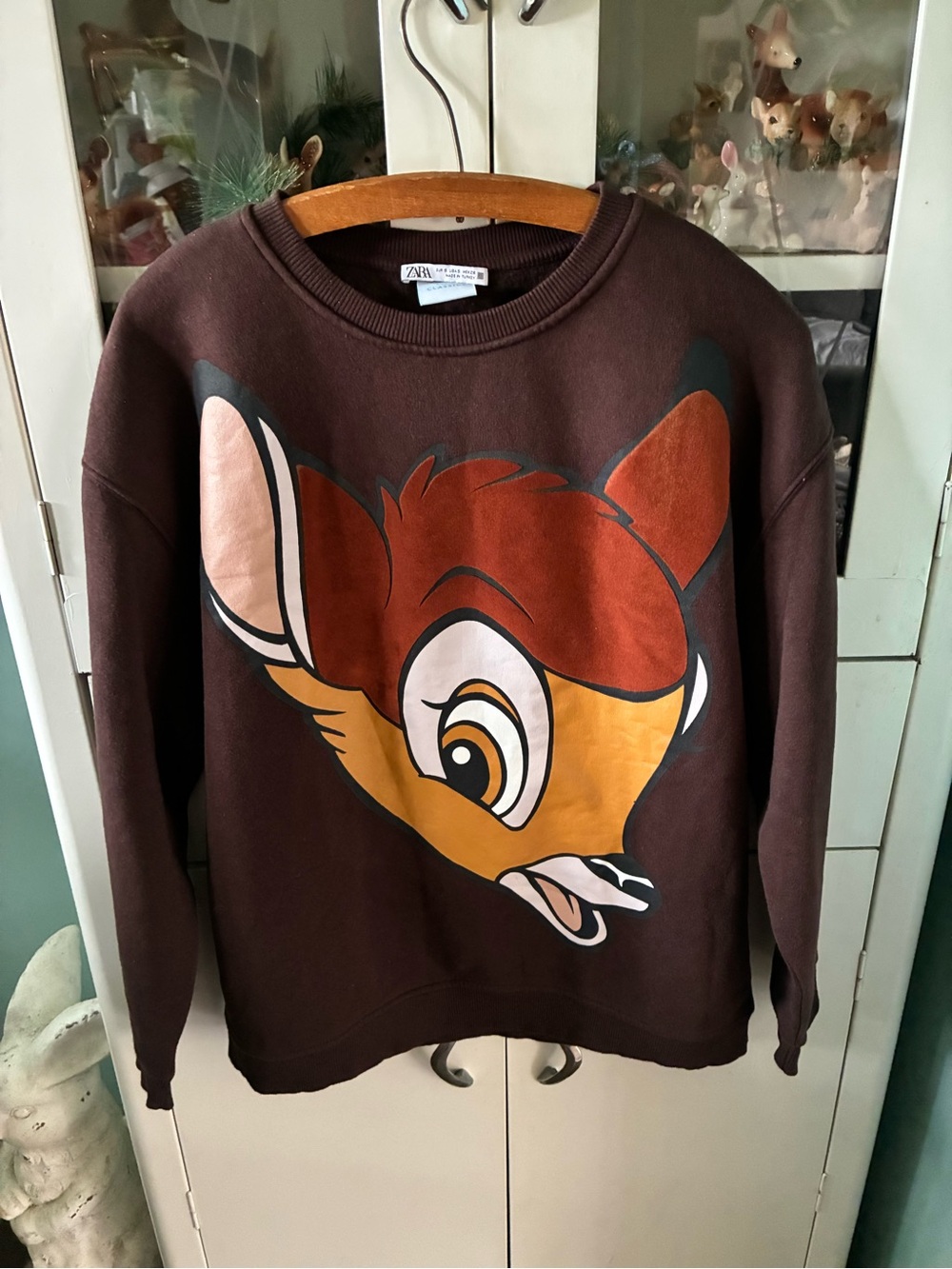 ZARA Disney Classic sz S Dark Brown Bambi Graphic Sweatshirt euc